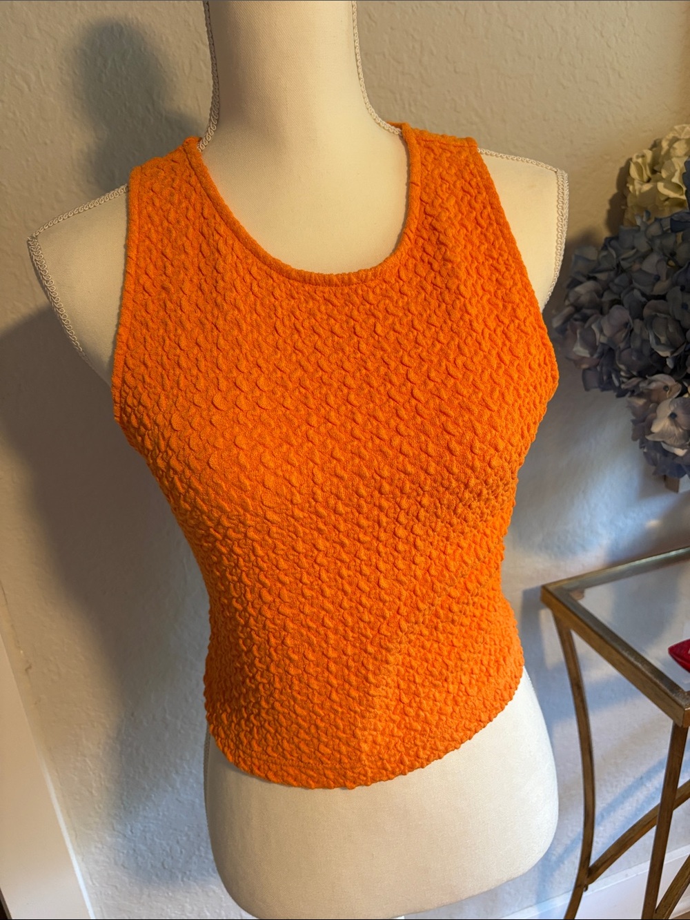 Gabrielle Union cropped Textured Orange Knit Tank Top NWT
